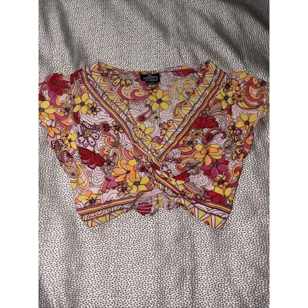Angie Paisley Boho Crop Top Multicolor Twist Front Blouse Hippie Festival XL